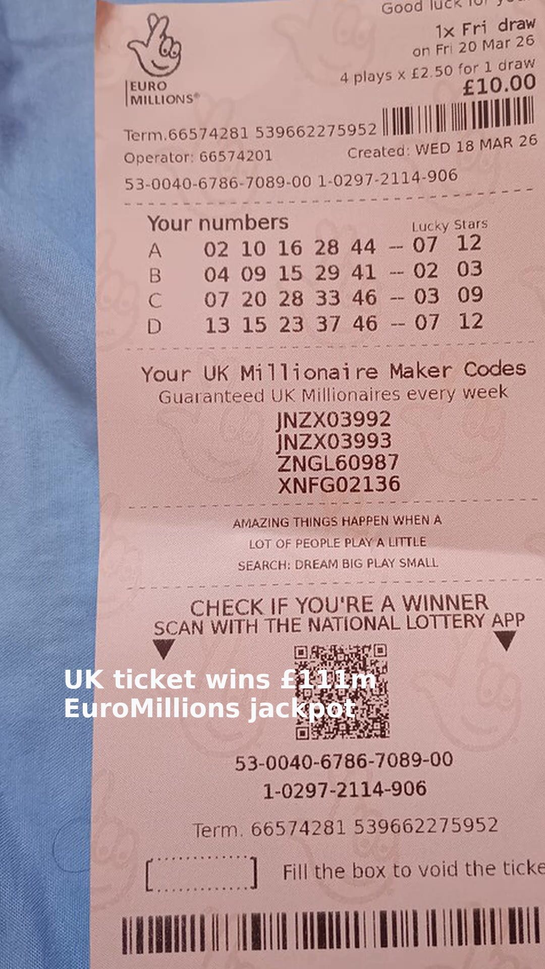UK ticket wins £111m EuroMillions jackpot