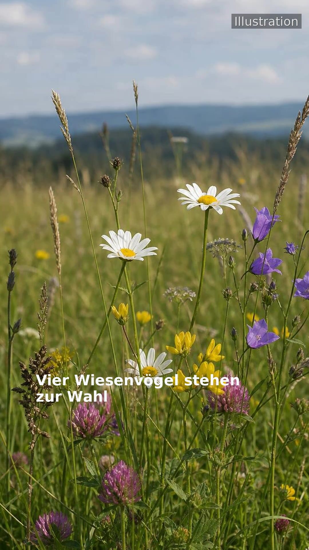 Vier Wiesenvögel stehen zur Wahl