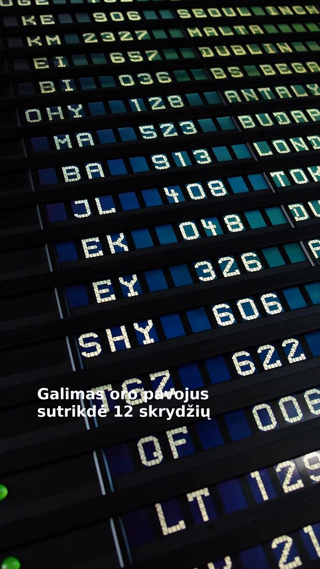 Galimas oro pavojus sutrikdė 12 skrydžių
